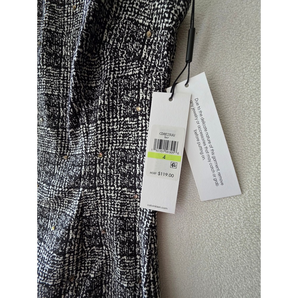 Calvin Klein Womens Black White Textured Rhinestone Sheath Dress CD8E25UU Size 4 - Picture 5 of 10